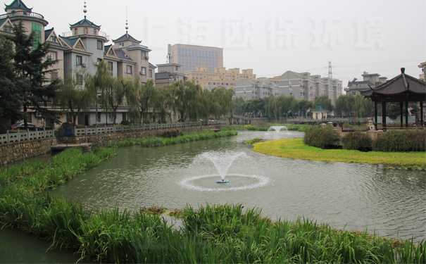 采用人工曝氣加生態浮島治理后的河道 